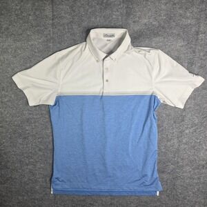 Peter Millar Polo Shirt Mens Medium Blue White Summer Comfort Golf Sailboat Logo